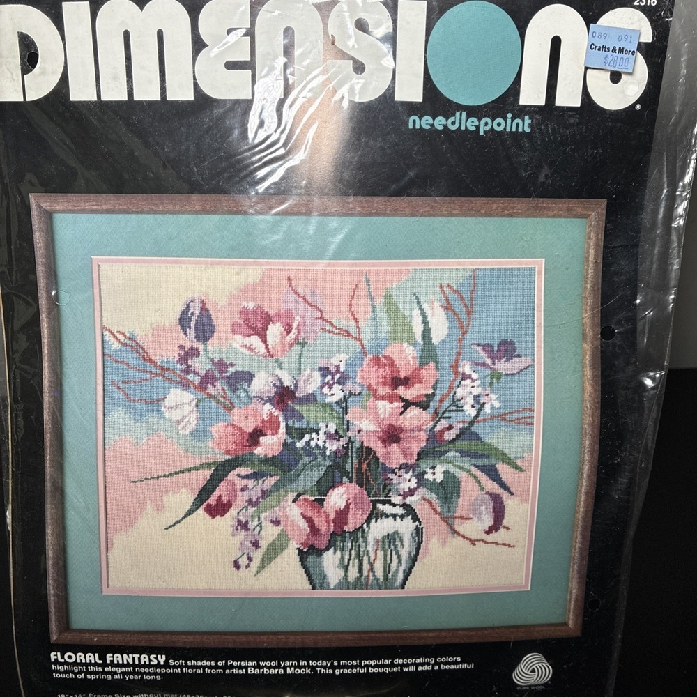 Vintage 1986 Dimensions Needlepoint Craft Kit "Floral Fantasy"-18 x 14--(S) - Picture 2 of 9